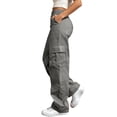 thumbnail image 1 of Ecqkame Cargo Pants for Women Solid Straight Leg Drawstring Elastic Waist Pant Multi Pocket Outdoor Hiking Casual Versatile Trousers Gray L, 1 of 9