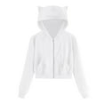 thumbnail image 1 of Ecqkame Casual Cute Ear Girls Hoodie Sweatshirt Women Casual Solid Long Sleeve Zipper Pocket Shirt Hooded Sweatshirt Tops White S, 1 of 5
