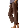 thumbnail image 1 of Ecqkame Casual Pants for Women Elastic High Waisted Straight Leg Lounge Pants Solid Color Lightweight Summer Outdoor Trousers with Pockets Brown, 1 of 5