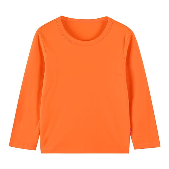 Ecqkame Children Long Sleeve Pullover Shirt Summer Casual Cute Crew Neck Solid Color Basic T-Shirt D-Orange 1 Years