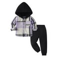 thumbnail image 1 of Ecqkame Children's Plaid Casual Sets Hooded Long Sleeve Button Sweatshirt and Elastic Waist Pants with Pocket 2 Piece Outfits Purple 6 Year, 1 of 6