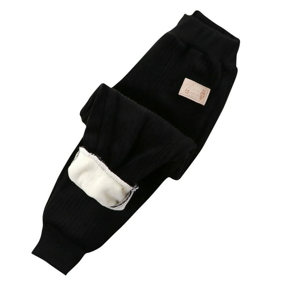 Ecqkame Children's Thermal Leggings Elastic Waist Fleece Lined Underwear Pants Soft Bottoms Thickened Full Length Pant for Kids Black 1 Year