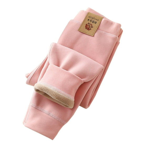 Ecqkame Children's Thermal Leggings Elastic Waist Fleece Lined Underwear Pants Soft Bottoms Thickened Full Length Pant for Kids Pink 2-3 Year