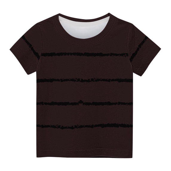 Ecqkame Childrens Short Sleeve Crew Neck Shirt Fashion Stripe Summer Loose Casual Clothes for Girls Boys P-Brown 5 Years