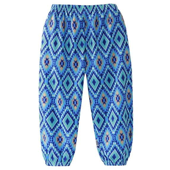 Ecqkame Childrens Summer Cotton Active Joggers Pant Kid's Thin Casual Hippie Print Elastic Waist Pants Boys Girls Taper Long Sweatpant A-Blue 7 Years on Clearance