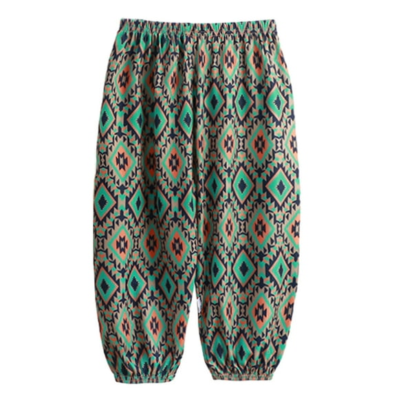 Ecqkame Childrens Summer Cotton Active Joggers Pant Kid's Thin Casual Hippie Print Elastic Waist Pants Boys Girls Taper Long Sweatpant A-Coffee 7 Years on Clearance