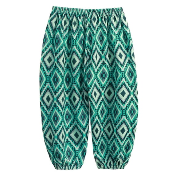 Ecqkame Childrens Summer Cotton Active Joggers Pant Kid's Thin Casual Hippie Print Elastic Waist Pants Boys Girls Taper Long Sweatpant A-Green 1 Years on Clearance