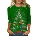 thumbnail image 1 of Ecqkame Christmas Shirts For Women Plus Size Funny Snowflake 3/4 Sleeve Tops Fashion Cute Crewneck Holiday Christmas Tree Shirt 05-Green L, 1 of 5