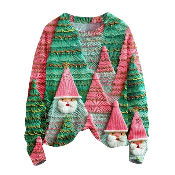 Ecqkame Christmas Trees Printed Sweatshirt for Women Merry Bright Christmas Holiday Sweater Xmas Party Round Neck Long Sleeve Pullover Sweatshirt Green XXL