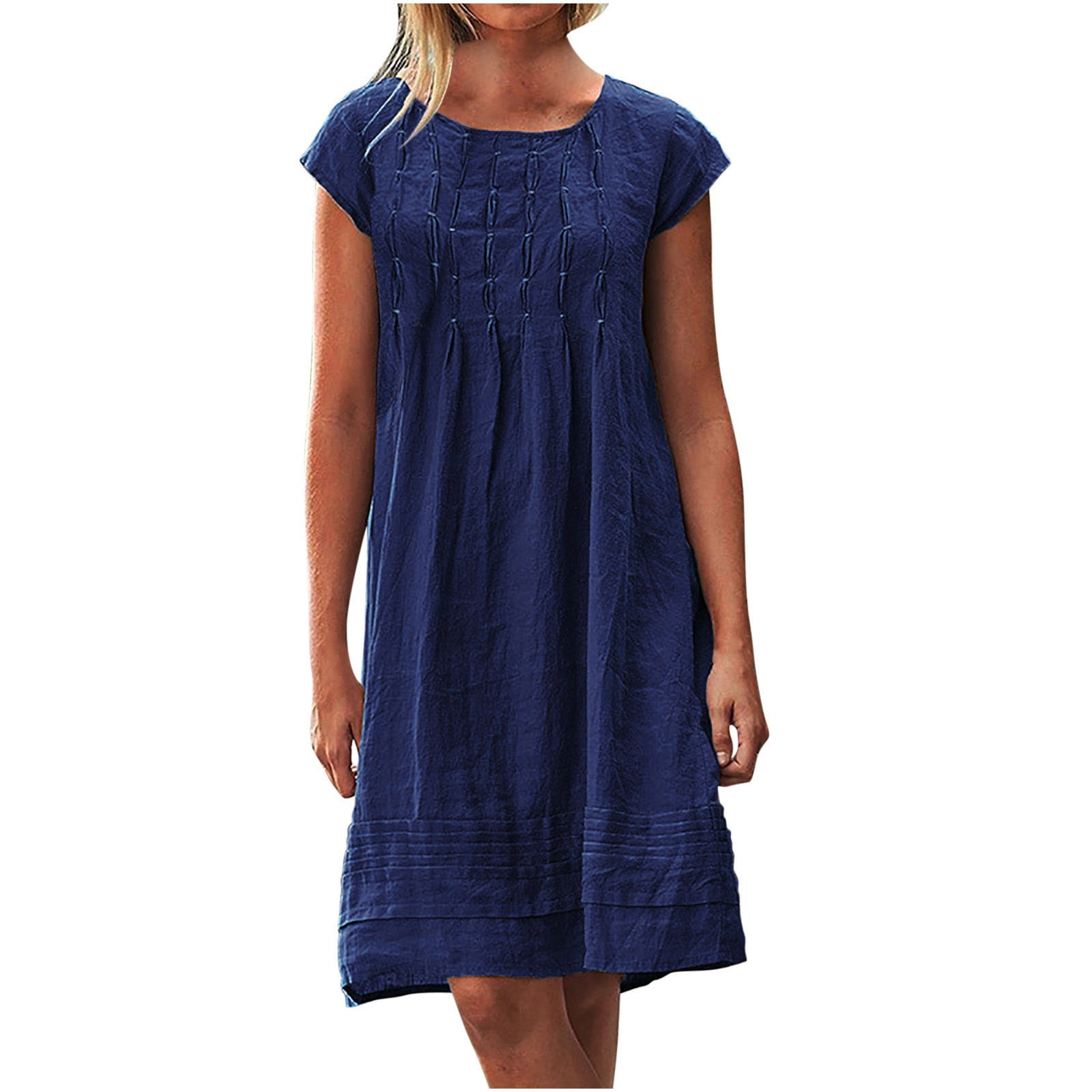 Ecqkame Cotton Linen Dresses for Women 2025 Summer Solid Color