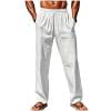 Ecqkame Cotton Linen Pants for Men Casual Loose Elastic Waist Drawstring Trousers Solid Color Wide Leg Beach Pants White XXXL