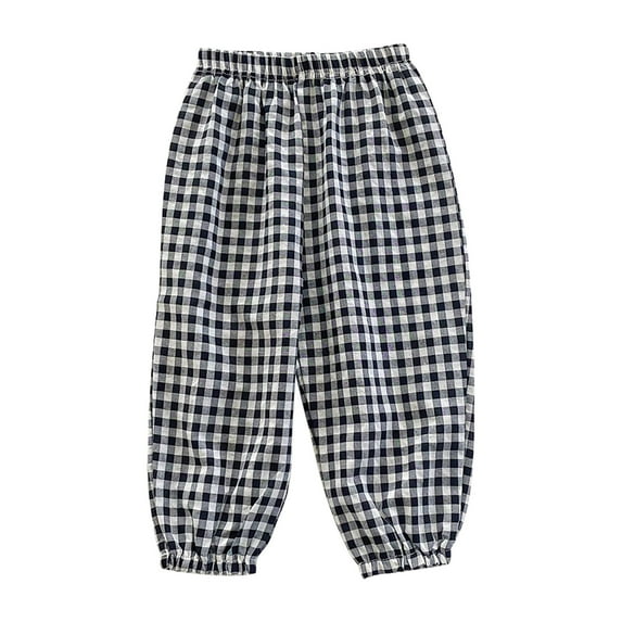 Ecqkame Cotton Linen Plaid Sweatpants For Kids Toddlers Casual Hippie Elastic Waist Active Jogger Pants Boys Girls Taper Long Pant C-Black 7 Years on Clearance