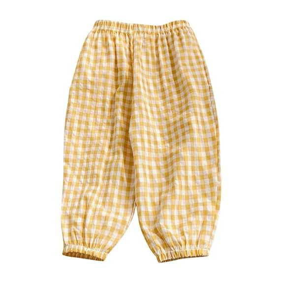 Ecqkame Cotton Linen Plaid Sweatpants For Kids Toddlers Casual Hippie Elastic Waist Active Jogger Pants Boys Girls Taper Long Pant C-Yellow 3 Years on Clearance