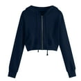 thumbnail image 1 of Ecqkame Crop Hoodies for Teen Girls Sweatshirt Women Casual Solid Long Sleeve Zipper Pocket Shirt Hooded Sweatshirt Tops Navy XL, 1 of 5