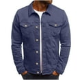thumbnail image 1 of Ecqkame Denim Jacket Men Winter Casual Button Up Long Sleeve Solid Color Vintage Jacket with Pockets Navy L, 1 of 3
