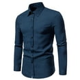 thumbnail image 1 of Ecqkame Dress Shirts for Men Long Sleeve Turn-Down Collar Button Top Solid Color Business Shirt Blouse B-Blue XXL on Clearance, 1 of 9