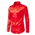 thumbnail image 1 of Ecqkame Dress Shirts for Men Long Sleeve Turn-Down Collar Button Top Solid Color Business Shirt Blouse F-Red S, 1 of 9