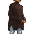 thumbnail image 1 of Ecqkame Fall Sweaters For Women 2024 Knitted Turtle Neck Pullover Blouse Solid Color Loose Casual Side Split Sweater B-Brown S, 1 of 5