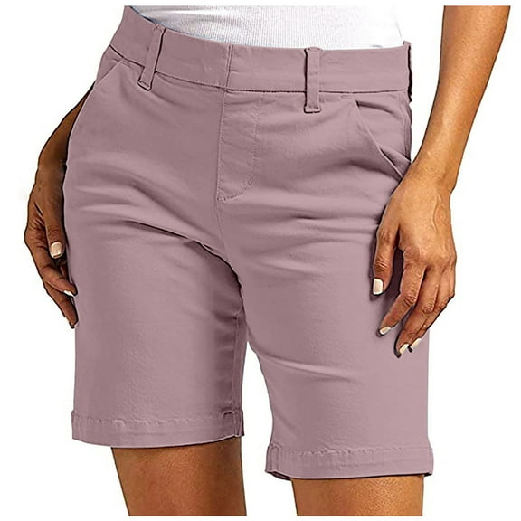Ecqkame Fashion Summer Shorts for Women Elastic High Waist Lightweight Shorts Casual Stretch Twill Shorts with Pockets Pink-A M