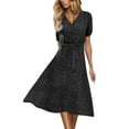 thumbnail image 1 of Ecqkame Fashion Women Summer Casual Long Dresses V-Neck Tummy Control Belted Dresses Polka Dots Print Short Sleeve Flowy Dresses Black M, 1 of 7