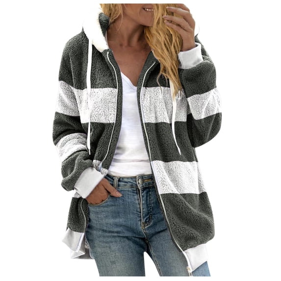 Ecqkame Fleece Jacket Women Casual Hooded Zip Up Coat Long Sleeve Winter Sweatshirt Army Green XL