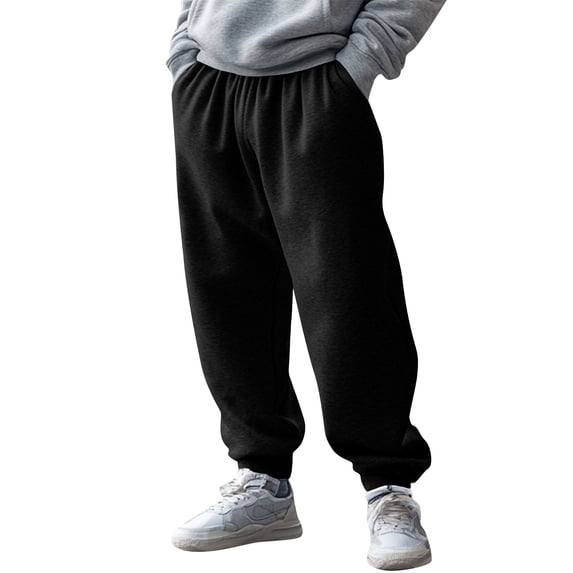 Ecqkame Fleece Lined Joggers Pants for Men Winter Warm Relaxed Tapered Sweatpants Running Hiking Workout Trousers Black S