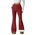 thumbnail image 1 of Ecqkame Fleece Lined Pants for Women Flared Yoga Thermal Pants High Waist Winter Warm Athletic Leggings with Pockets Wine XL, 1 of 8