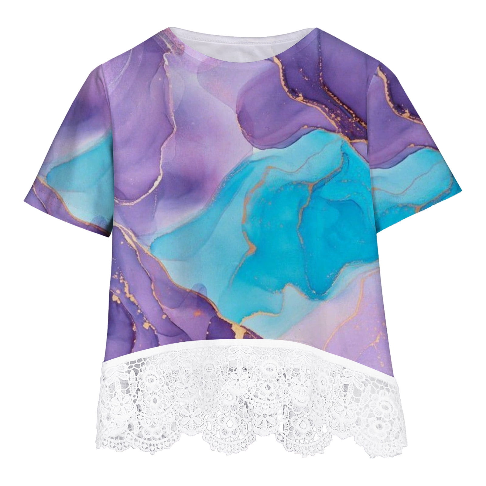 Ecqkame Girls Casual Tunic Tops Children Crew Neck Short Sleeve Print