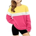 thumbnail image 1 of Ecqkame Girls Color Block Sweatshirts Lightweight Crew Neck Long Sleeve Pullover Tops Warm Casual Winter Sweatshirt 2-14 Years Hot Pink 11 Year, 1 of 5