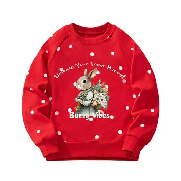 Ecqkame Girls Crewneck Sweatshirts Cute Print Long Sleeve Pullover Tops Loose Fashionable Versatile Sweatshirt 2-7 Years Red 7 Year