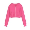 thumbnail image 1 of Ecqkame Girls Crop Sweatshirts Casual Solid Color Short Style Jackets Hooded Long Sleeved Sweatshirt with Pockets for Teens Hot Pink 120, 1 of 7