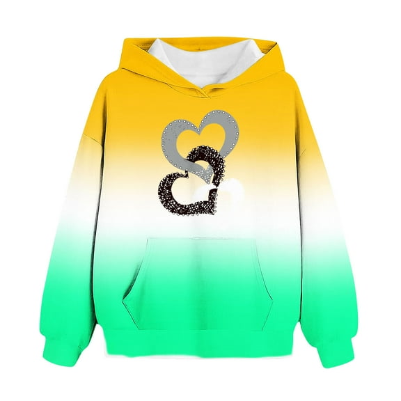 Ecqkame Girls Loose Hoodies Lightweight Long Sleeve Hooded Sweatshirts Cute Print Casual Comfortable Daily Pullover Tops 1-14 Years Green 110
