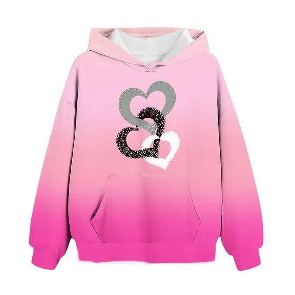 Ecqkame Girls Loose Hoodies Lightweight Long Sleeve Hooded Sweatshirts Cute Print Casual Comfortable Daily Pullover Tops 1-14 Years Pink 90