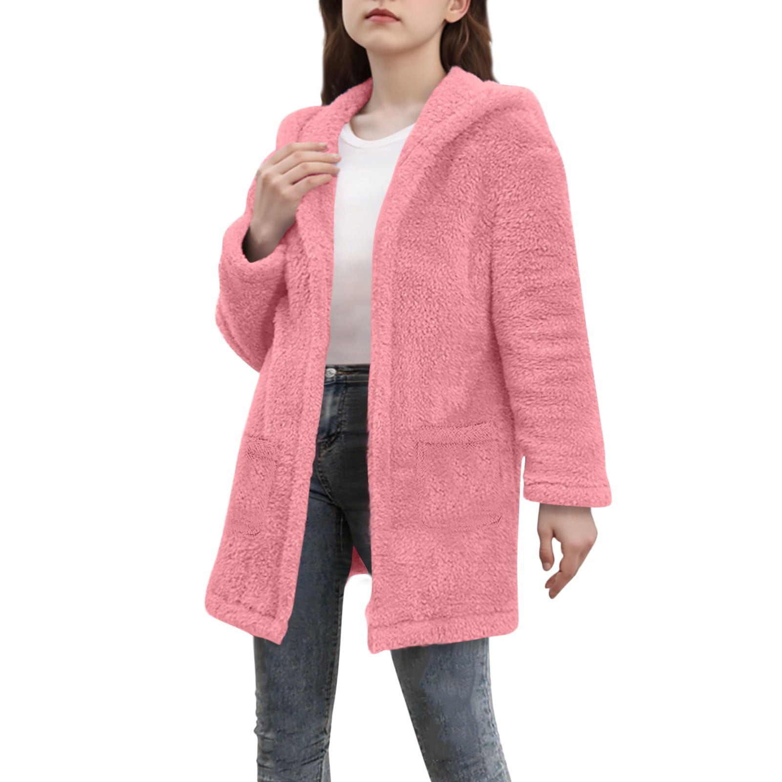 Ecqkame Girls Sherpa Jackets Fleece Zip Up Coat Hoodie Fuzzy Solid ...