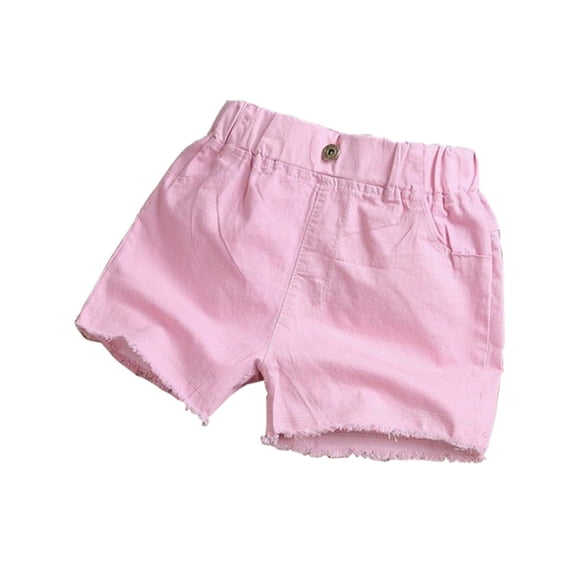 Ecqkame Girls Summer Denim Shorts Cute Casual Baggy Solid Elastic High Waist Comfy Jeans Shorts with Pocket A-Pink 3 Years