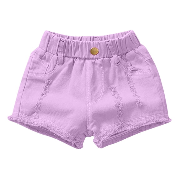 Ecqkame Girls Summer Denim Shorts Cute Casual Baggy Solid Elastic High Waist Comfy Jeans Shorts with Pocket Purple 13 Years