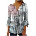 thumbnail image 1 of Ecqkame Going Out Tops for Women Summer Casual Quarter Button Up Blouse 3/4 Sleeves V Neck Pullover Tunic Shirts C-Gray S on Clearance, 1 of 5