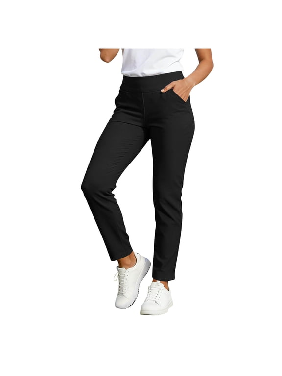 Golf Pants for Women Stretch Fitted Trousers with Side Pockets Yoga Running Workout Casual Outdoor Everyday Sports Pant Black M