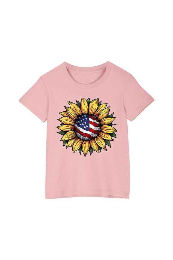Gothic Clothes for Children Casual Crew Neck Short Sleeve Summer T-Shirt Base Tee for Boy Girl E-Pink 9 Years