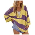 thumbnail image 1 of Ecqkame Half Zip Sweatshirt for Women Oversized Striped Color Block Shirts Casual V Neck Long Sleeve Pullover Fall Tops Yellow XXL, 1 of 6