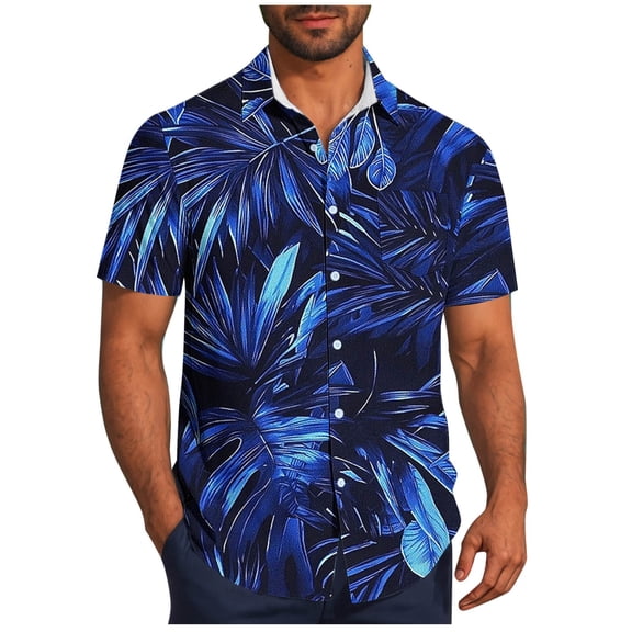 Ecqkame Hawaiian Shirts for Men Casual Short Sleeve Button Down Tops Summer Beach Holiday Party Tropical Print Shirt Dark Blue XXXXL