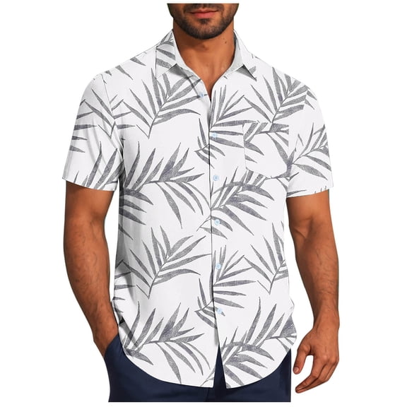 Ecqkame Hawaiian Shirts for Men Casual Short Sleeve Button Down Tops Summer Beach Holiday Party Tropical Print Shirt White XXXL