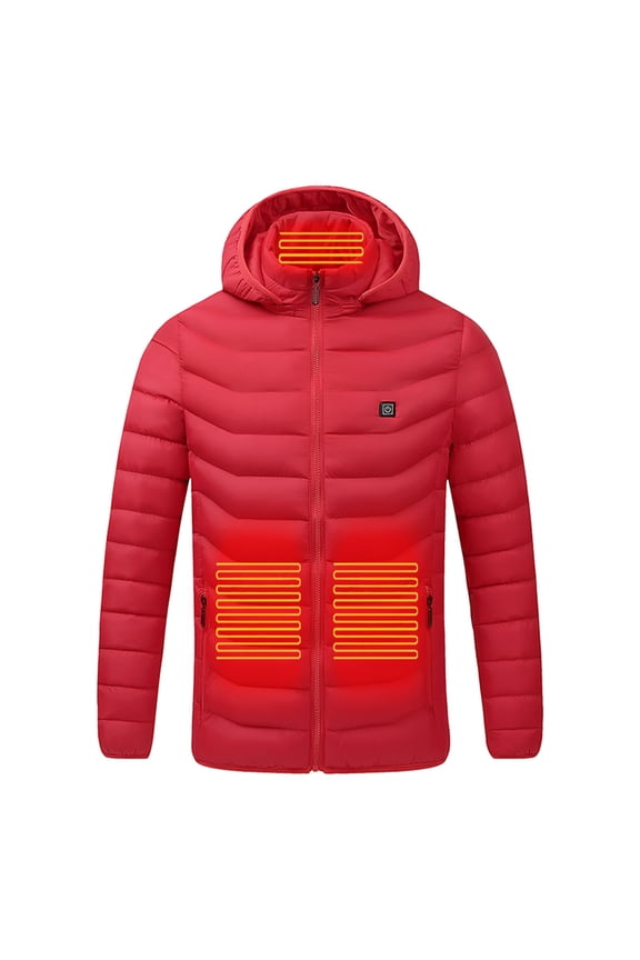 Heated Jackets for Women Winter Warm Slim Fit Heated Clothing Lightweight Full-Zip Hooded Smart Electric Heating Coat Red L