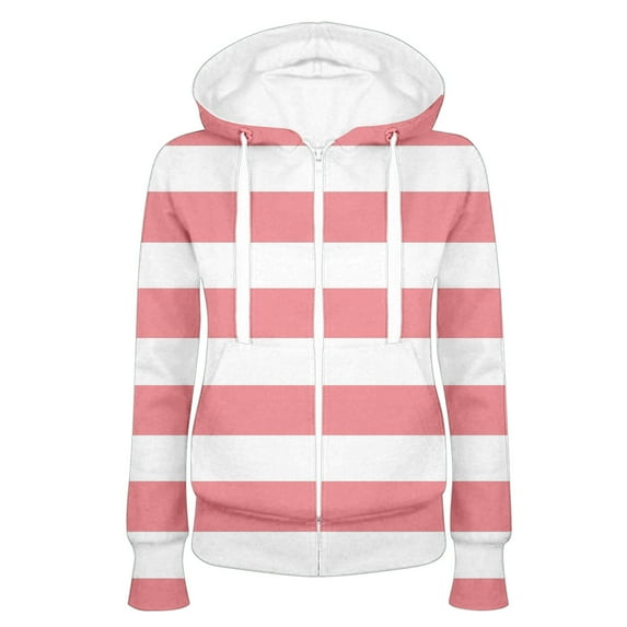 Ecqkame Hoodie For Women Zip Up Sweatshirts Women Fashion Hooded Slim Fitting Zipper Stripe Printed Sweater D S