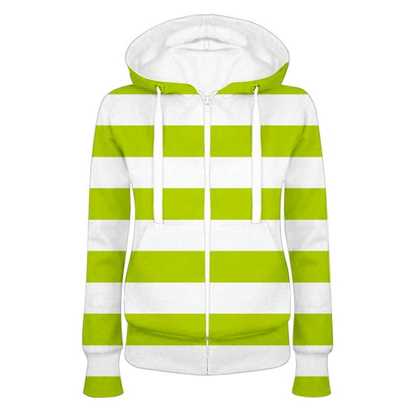 Ecqkame Hoodie For Women Zip Up Sweatshirts Clearance Women Fashion Hooded Slim Fitting Zipper Stripe Printed Sweater Green C XL