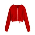thumbnail image 1 of Ecqkame Hoodie For Women Zip Up Cropped SweatshirtsWomen's Zip Up Hoodies Sweatshirts Teen Girl Fall Casual Drawstring Jackets With Pockets Overcoat Red M, 1 of 5