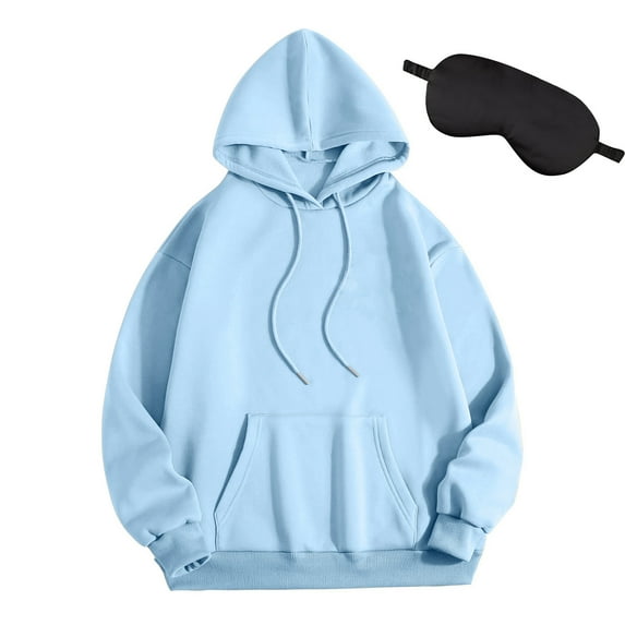 Ecqkame Hoodies For Women Lightweight Long Sleeve Hooded Casual Pullover Tops Solid Color Drop Shoulder Sweatshirts Light Blue L
