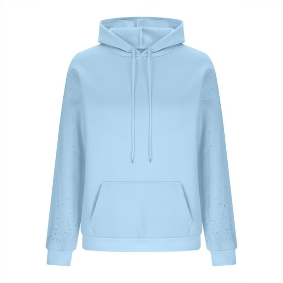 Ecqkame Hoodies For Women Lightweight Long Sleeve Hooded Casual Pullover Tops Solid Color Drop Shoulder Sweatshirts Light Blue XL