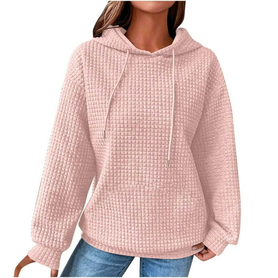 Ecqkame Hoodies for Women Fashion Solid Color Casual Long Sleeve Round Neck Hoodie Plain No Pockets Essential Hoodie Pink L