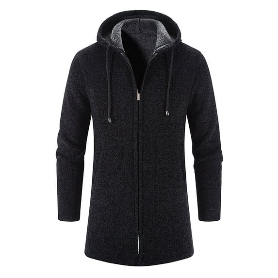 Ecqkame Jackets for MenMen's solid color hooded jacket windbreaker mid-length hooded jacket Casual Black M
